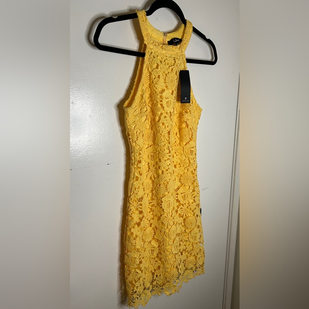 Lulus Love Poem Yellow Lace Mini Dress Size XS NWT - Picture 3 of 14